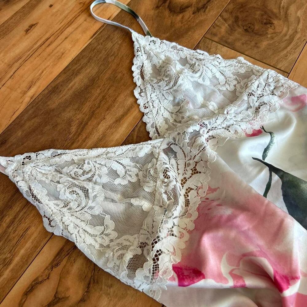 Pink floral silk slip dress - Picture 2 of 5